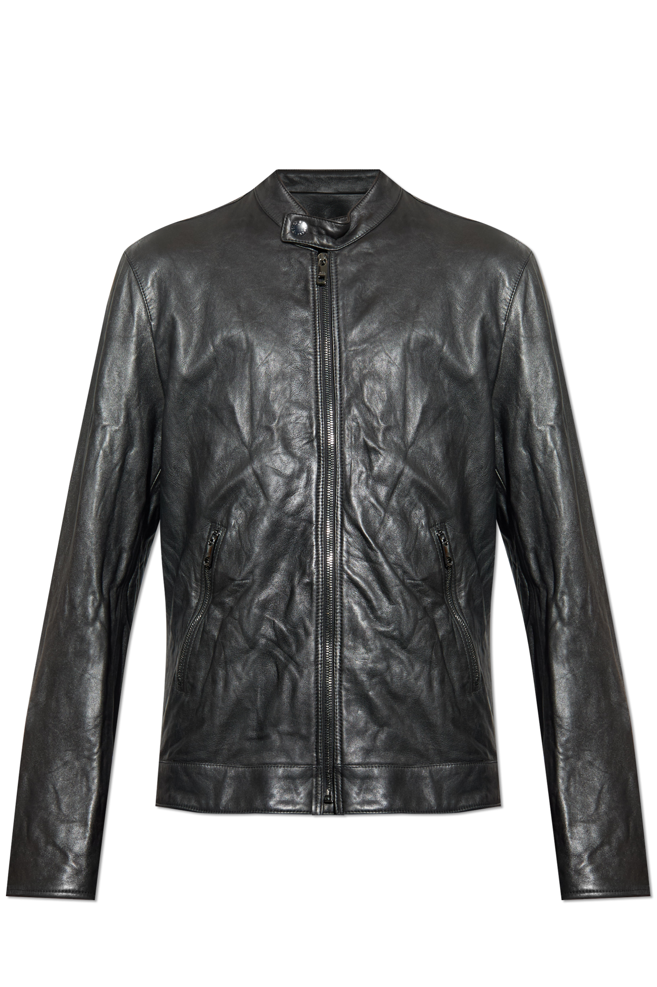 Black Leather jacket with stand-up collar Dolce & Gabbana